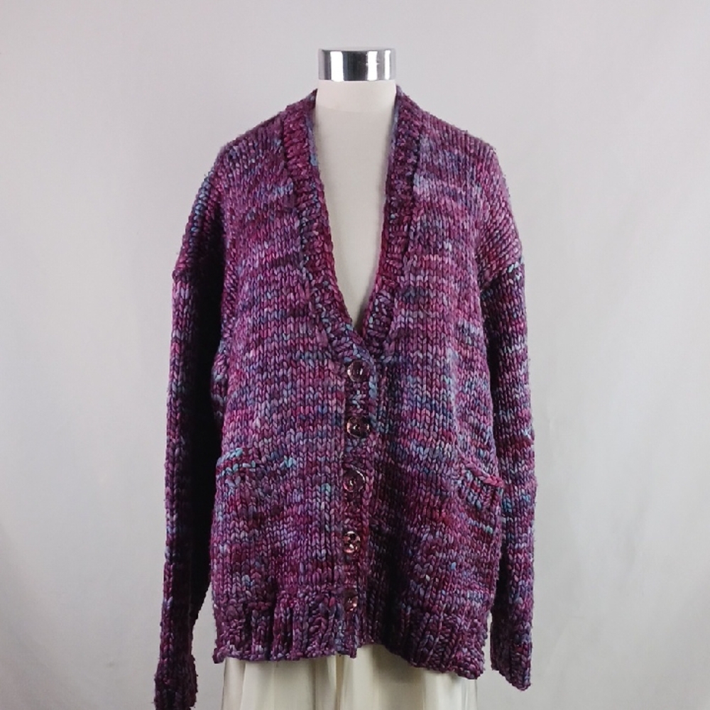 Chunky Purple Hand Knit Cardigan.